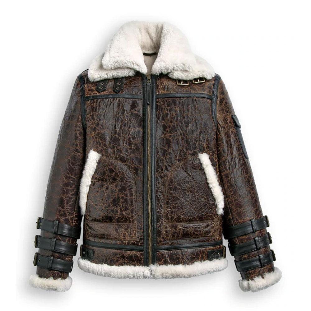Men's Brown Shearling Aviator Leather Jacket