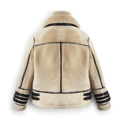 Off White Shearling Leather Jacket With Strips