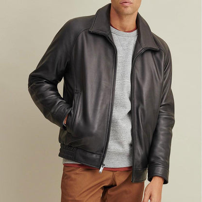 Men's Lined Leather Bomber Jacket