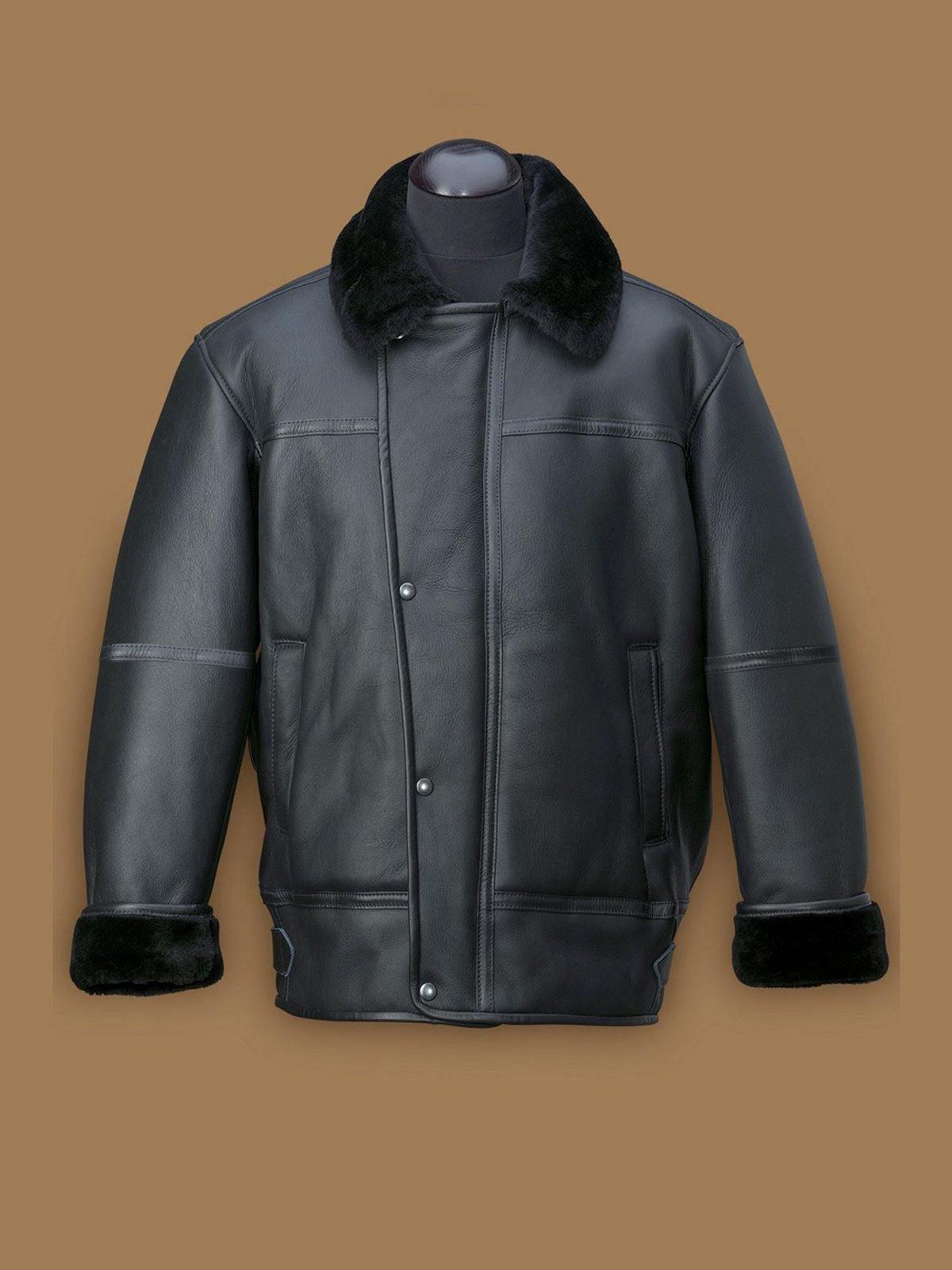 Men's Black Aircraft Shearling Bomber Leather Jacket - shearlingbomberjackets