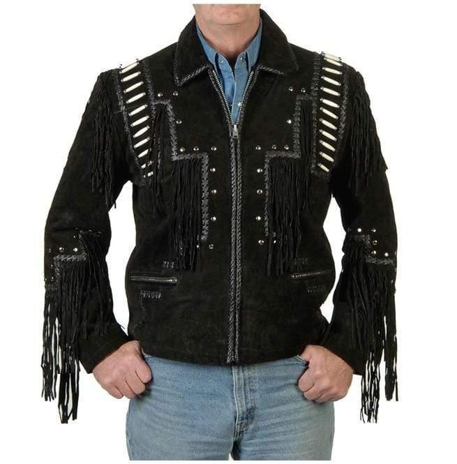 Men's Black Cowboy Suede Western Jacket, Cowboy Style Suede Jacket With Fringe