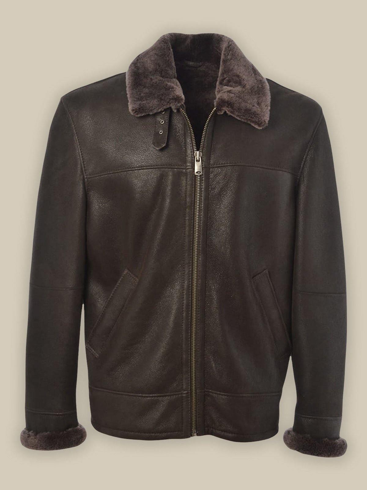 Men's Brown Shearling Bomber Leather Jacket - shearlingbomberjackets