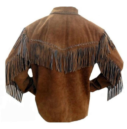 Men's Brown Suede Western Jacket, Suede Leather Jacket , Suede Cowboy Fringe Jacket
