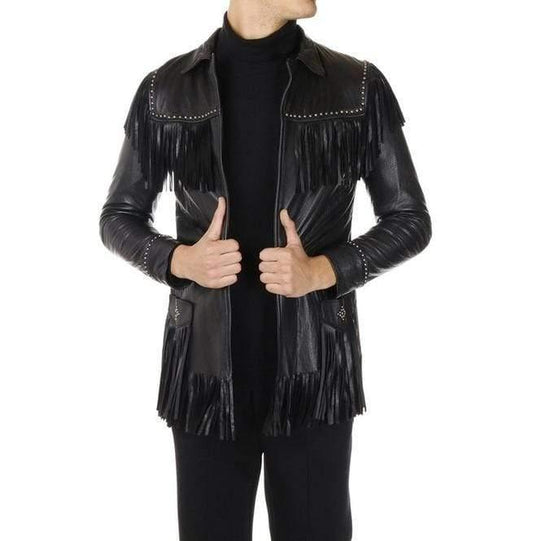 Men's Western Leather Jacket Black Coat