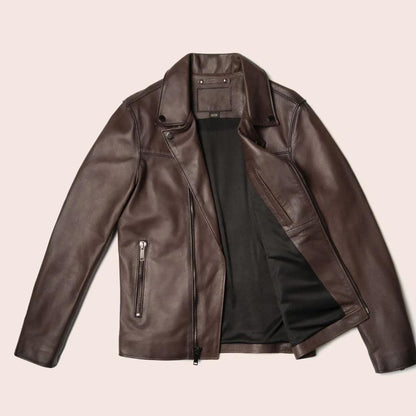 Men's Brown Motorcycle Leather Racer Jacket - shearlingbomberjackets