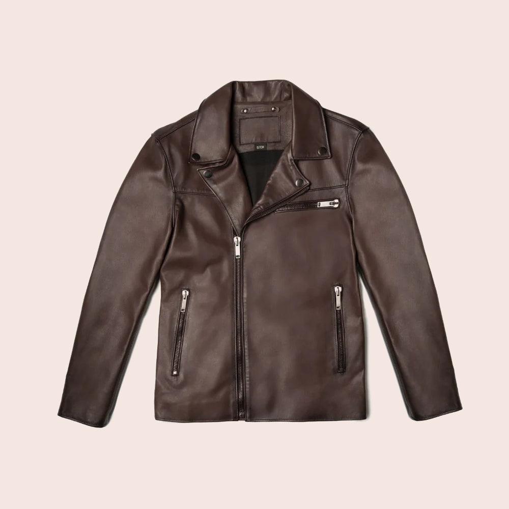 Men's Brown Motorcycle Leather Racer Jacket - shearlingbomberjackets
