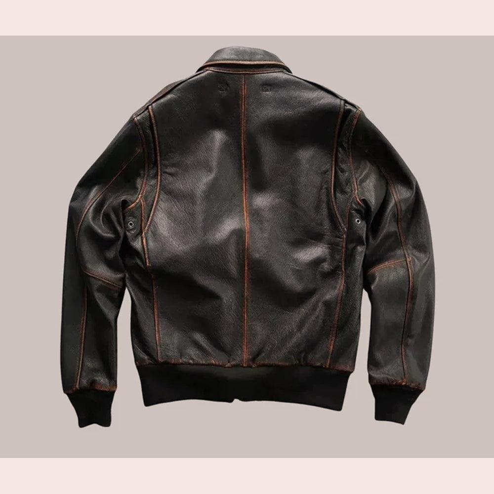 Men Distressed Brown Aviator A2 Military Pilot Leather Bomber Jacket - shearlingbomberjackets