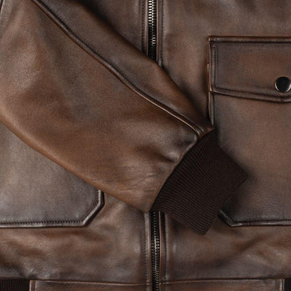 Men G-1 Flight Chocolate Brown Genuine Leather Bomber Jacket - shearlingbomberjackets