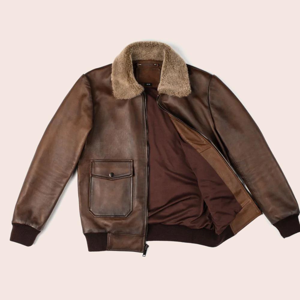 Men G-1 Flight Chocolate Brown Genuine Leather Bomber Jacket - shearlingbomberjackets