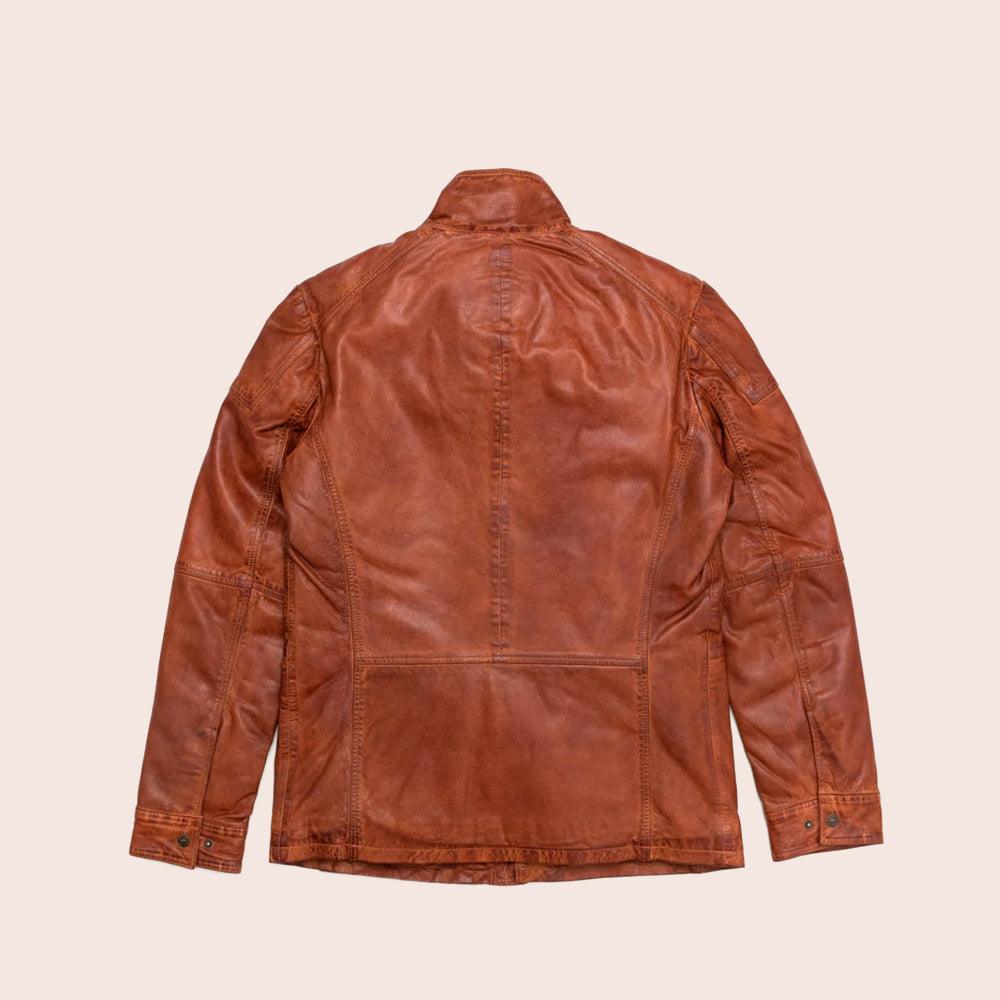 Men's Pure Fine Grain Lambskin Brown Leather Field Jacket - shearlingbomberjackets