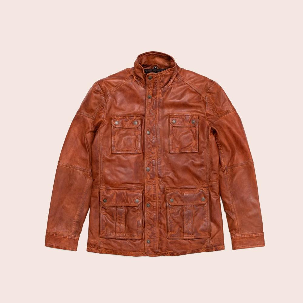 Men's Pure Fine Grain Lambskin Brown Leather Field Jacket - shearlingbomberjackets