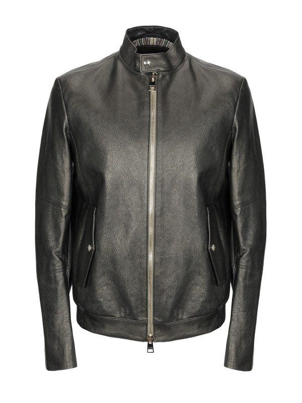 Shinny Jet Black Leather Jacket For Men - shearlingbomberjackets