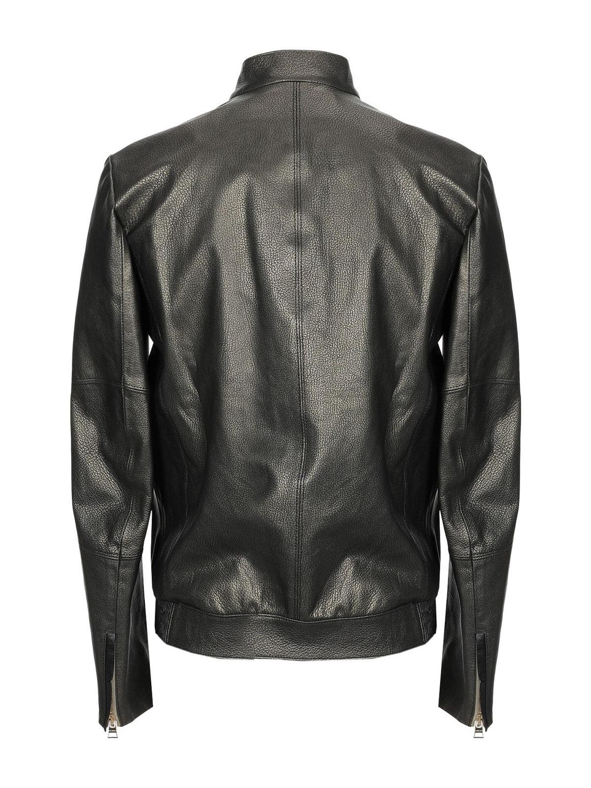 Shinny Jet Black Leather Jacket For Men - shearlingbomberjackets