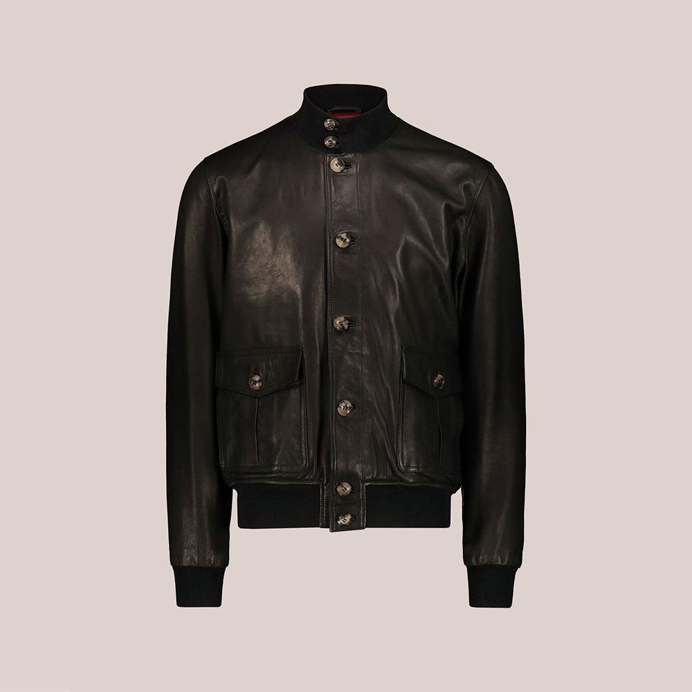 Men Vintage Black A-1 Flight Lambskin Leather Bomber Jacket - shearlingbomberjackets