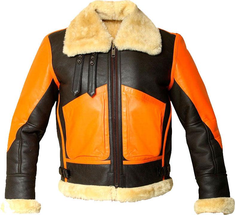 Men's Brown Real Bomber Leather Jacket With Fur - shearlingbomberjackets