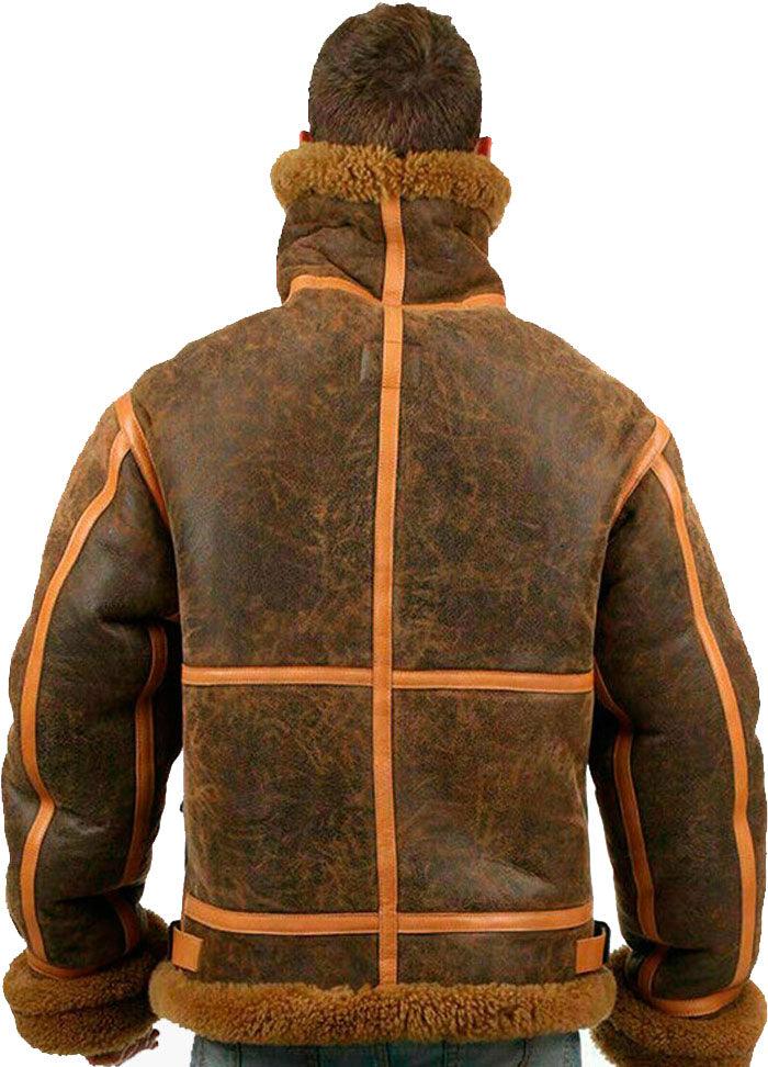 Men's Classic Style B3 Brown Bomber Leather Jacket With Fur