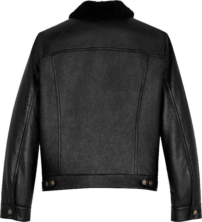 Mens Denim Style Genuine Leather Jacket With Fur - shearlingbomberjackets