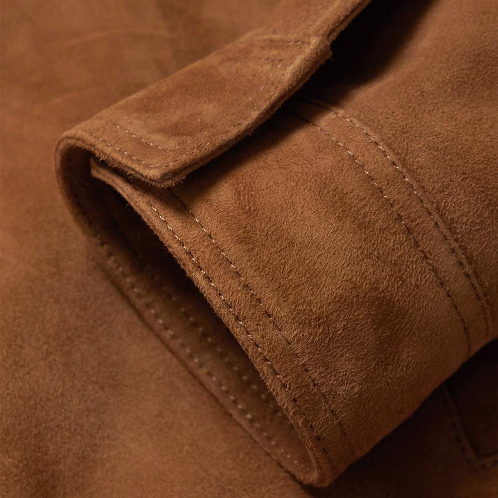 Fur Collar Brown Suede Leather Trucker Jacket For Men