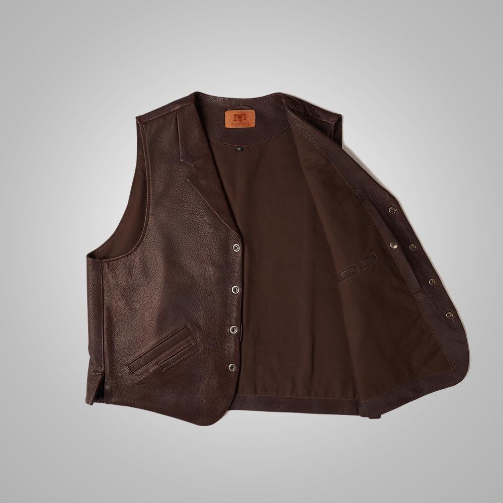 Mens Western Stlye Brown Leather Vest