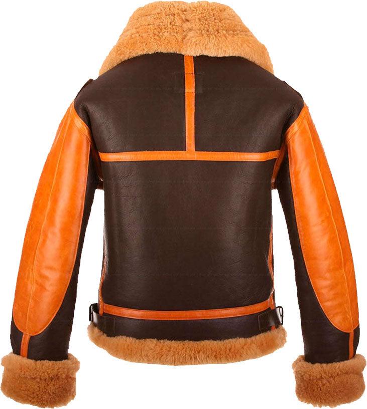 New Style Two Tone Men's Brown Bomber Leather Jacket With Fur