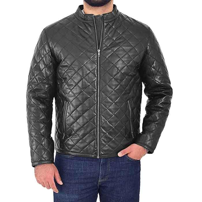 Men’s Leather Puffer Jacket Black