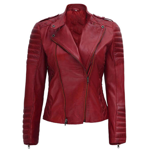 Womens Red Leather Motorcycle Jacket