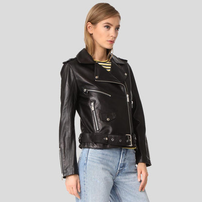Ladies Black Biker Leather Jacket