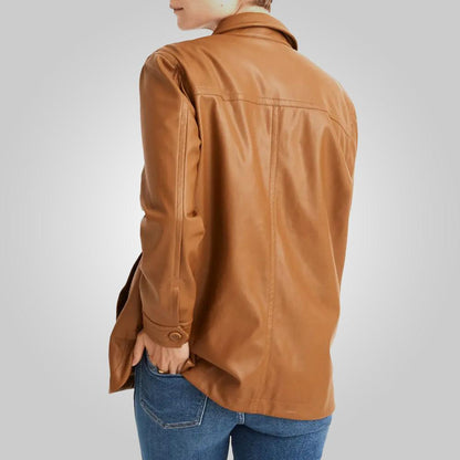 Women's Brown Leather Shirt Jacket