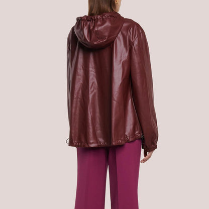 Women's Red Hooded Leather Bomber Jacket