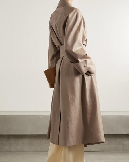 Women's Light Brown Leather Long Coat