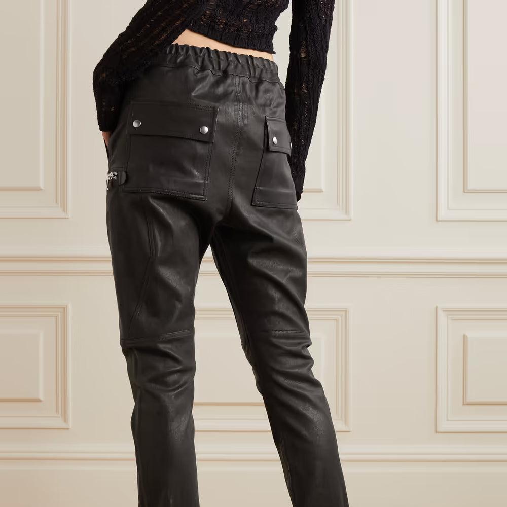 Womens Zipper Styled Black Leather Pants