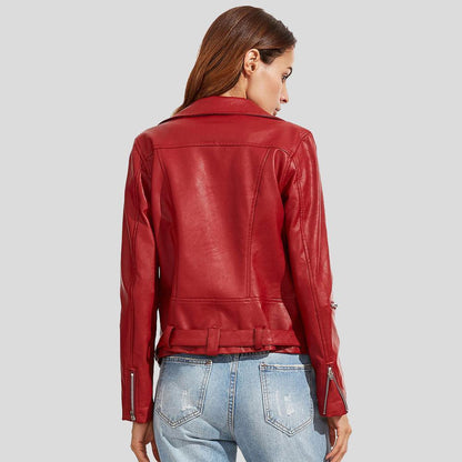 Ladies Red Biker Leather Jacket