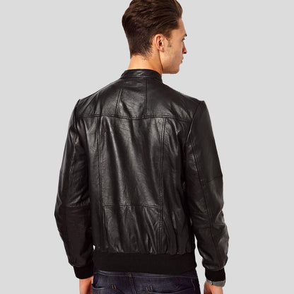 Men's Reggie Black Bomber Leather Jacket - shearlingbomberjackets