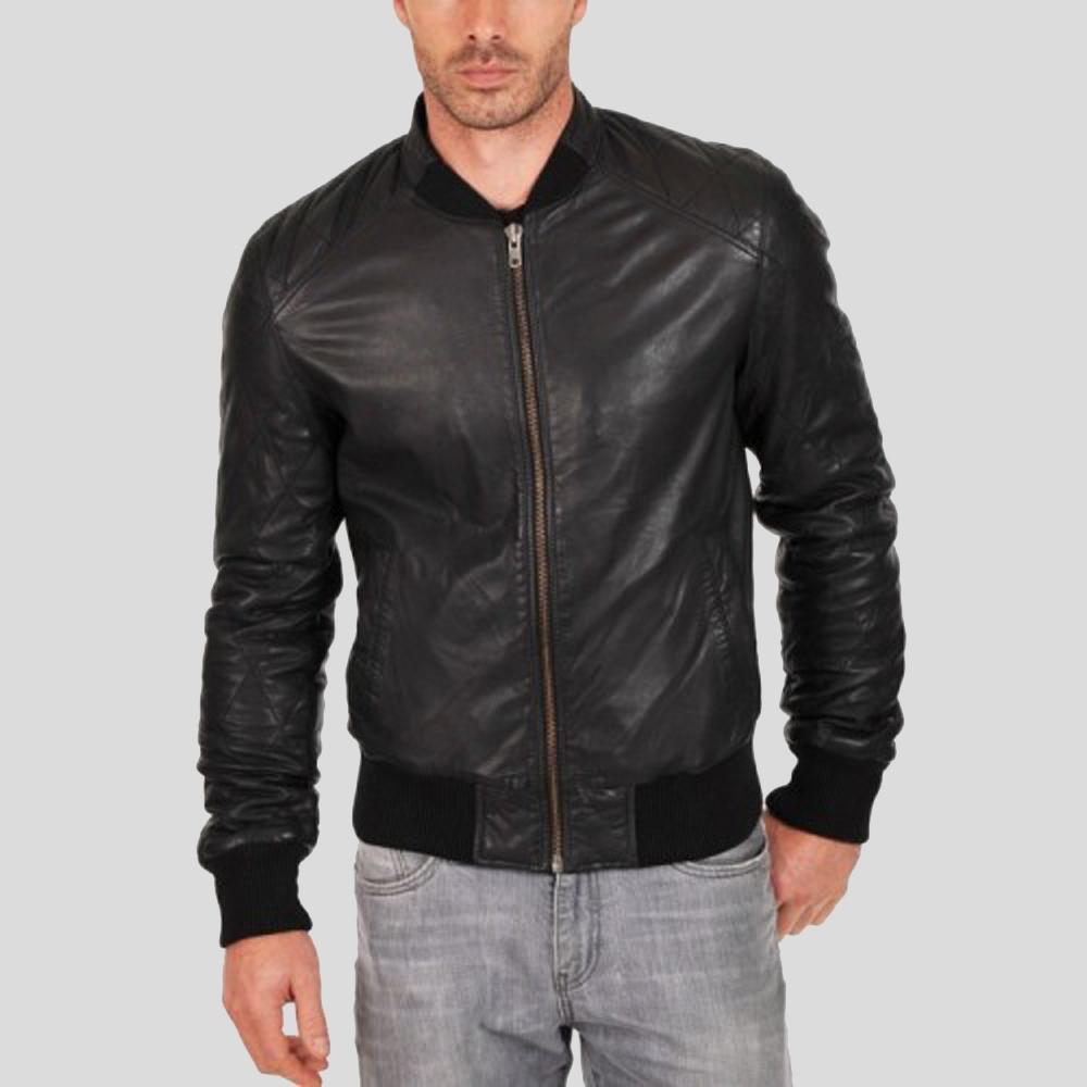 Men's Black Bomber Lambskin Leather Jacket