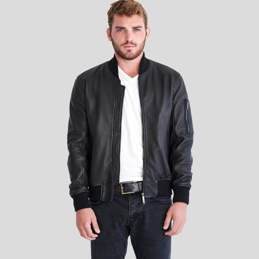 Men's Black Bomber Lambskin Leather Jacket