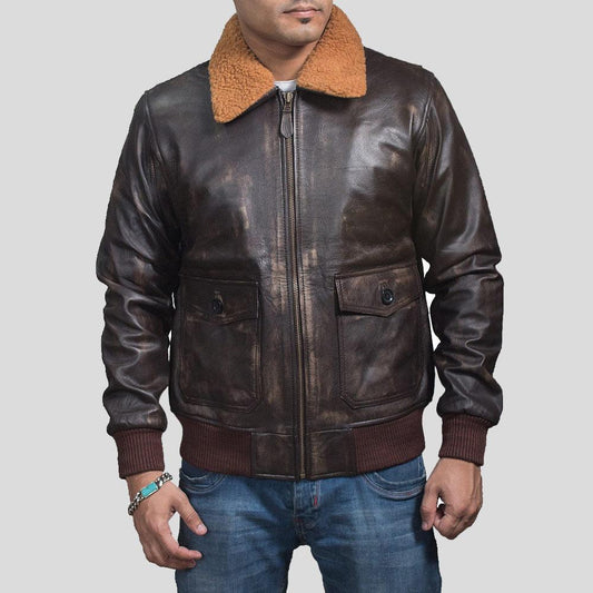 Men's Brown Bomber Leather Jacket