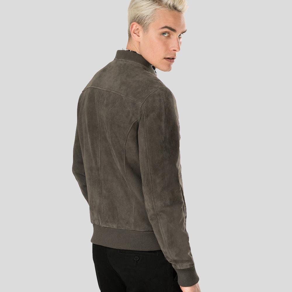 Zord Grey Suede Bomber Leather Jacket For Men - shearlingbomberjackets