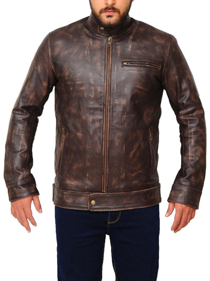 Brown Distressed Leather Jacket