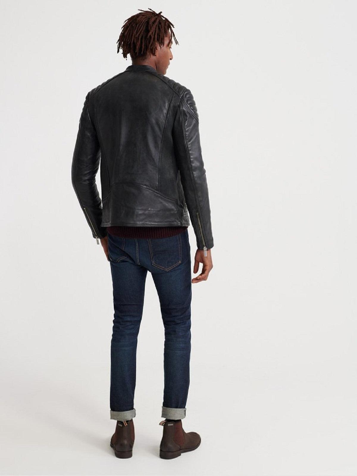 Men's Slim Fit Black Leather Jacket - shearlingbomberjackets