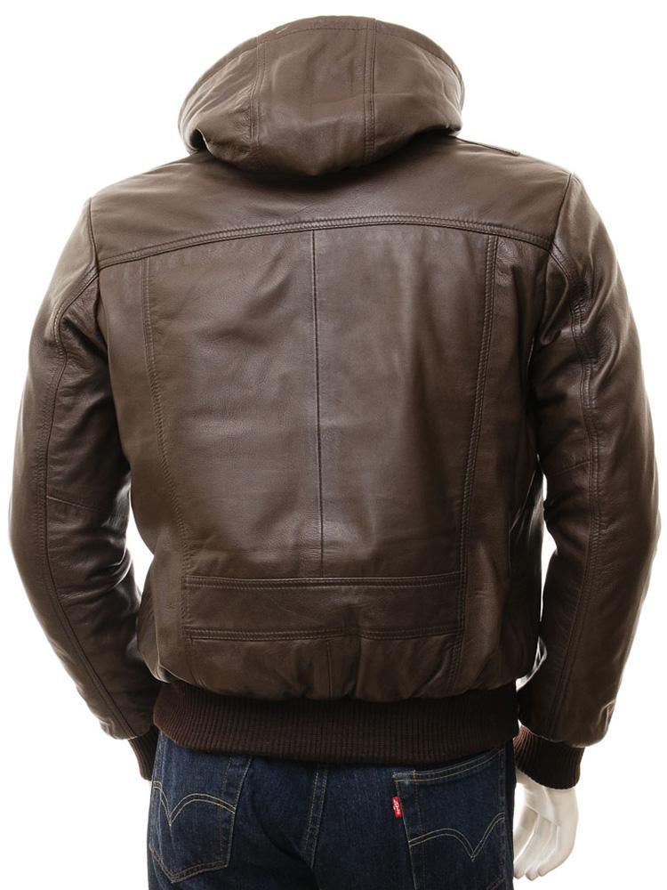 Brown Hooded Leather Jacket For Men