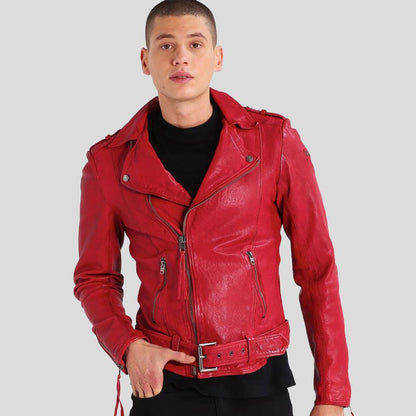 Men's Red Motorcycle Leather Jacket