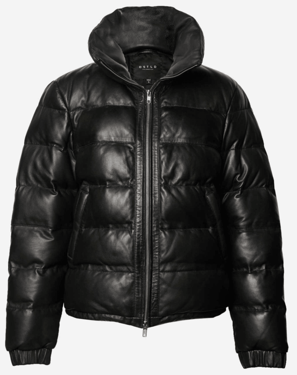 Womens Leather Puffer Jacket In Black