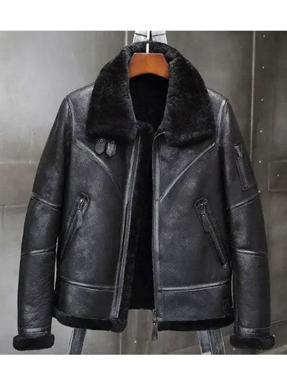 Men's Bomber Leather Jacket Aviator Winter Coat Fur