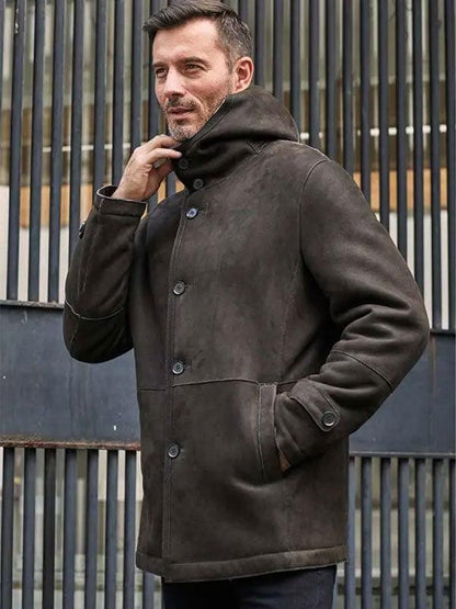 Men's Hooded Black Leather Mink Fur Coat Warm Winter Overcoat Oversize Parkas Outwear
