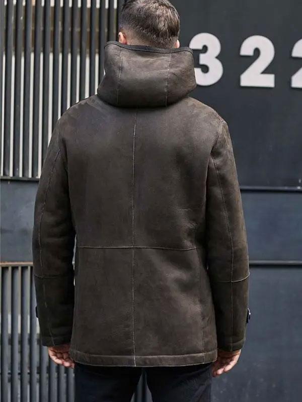 Men's Hooded Black Leather Mink Fur Coat Warm Winter Overcoat Oversize Parkas Outwear