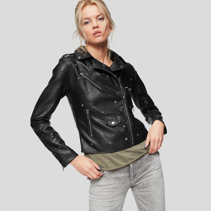 Ladies Black Studded Leather Jacket