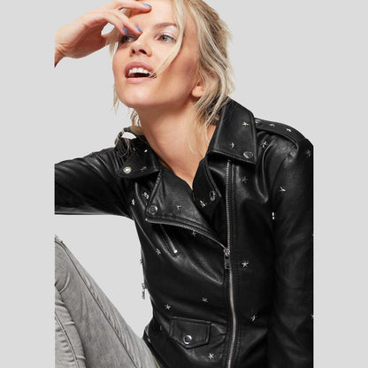 Ladies Black Studded Leather Jacket