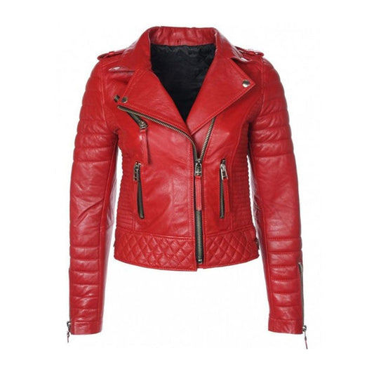 Womens B3 Sheepskin Biker Red Leather Jacket